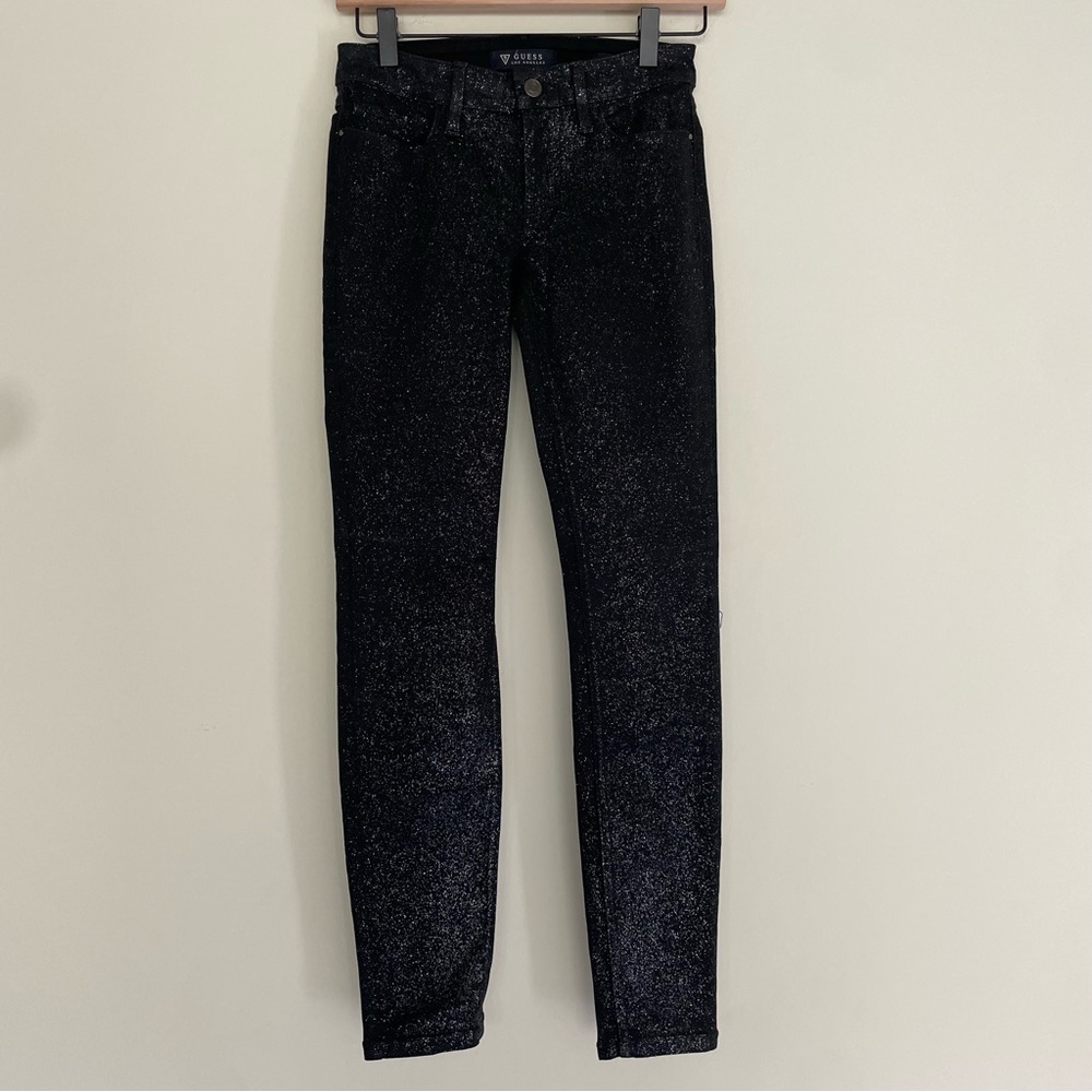 EUC Guess Los Angeles Power Skinny Mid Black Sparkle Skinny Jean Women’s Size 25